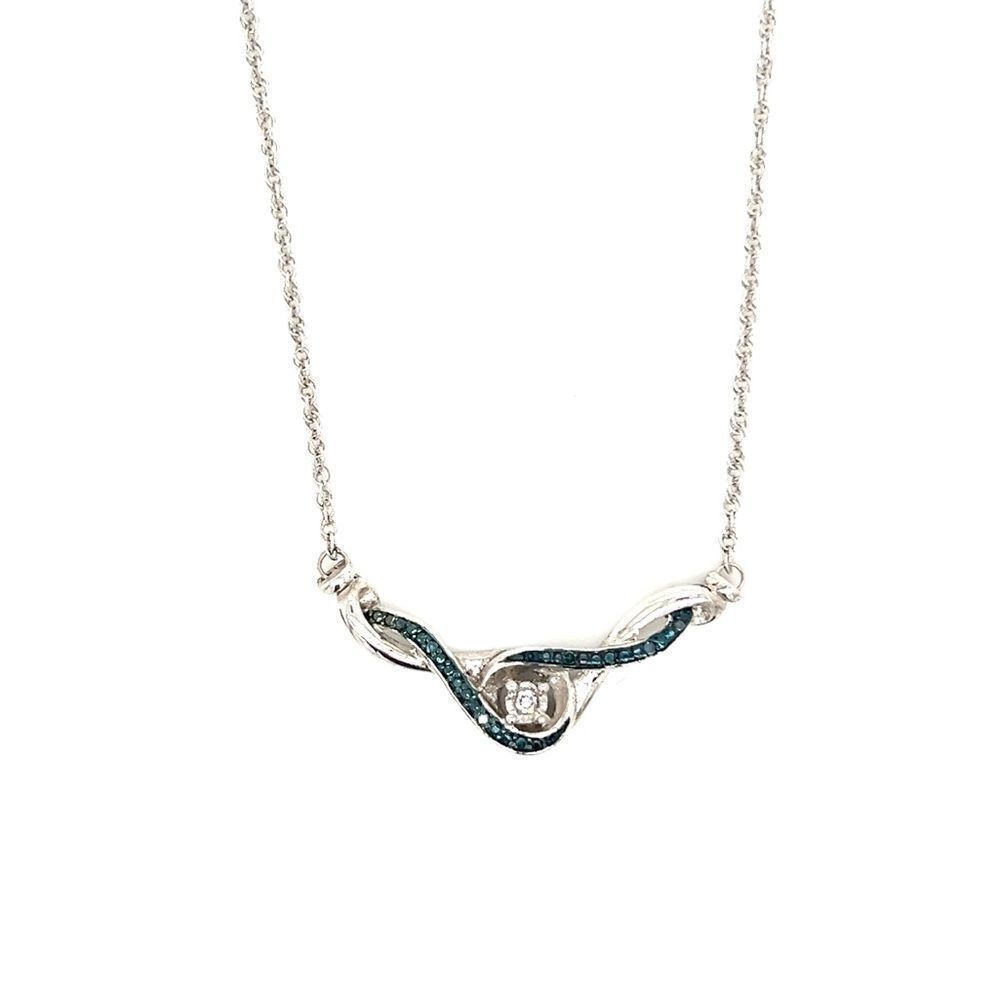 ❌925 Sterling Silver Blue/White Diamonds Necklace